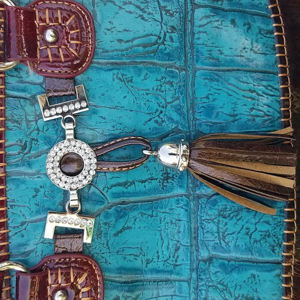 MC Elegant Teal and Burgundy Handbag Vegan Leather - Picture 2 of 11